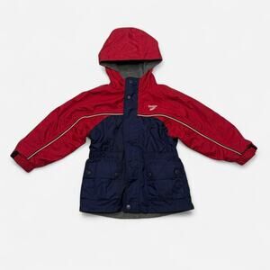 OshKosh B’gosh Toddler 3T Hooded Winter Jacket Red Blue Fleece Lined